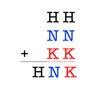 Ha összedásban az egyes betűk, nullától különböző számjegyeket jelölnek, milyen számjegy lehet csak és kizárólag a 'K' értéke?
