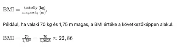 BMI index számítási képlete